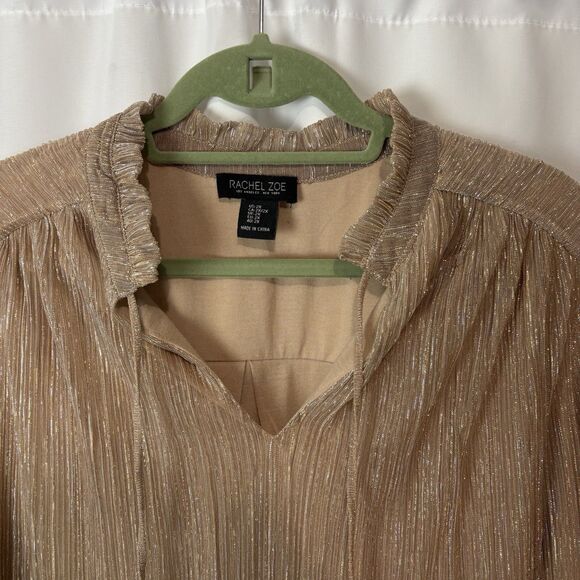 Rachel Zoe Plus Size 2X Peasant Top Blouse Rose Gold Metallic  3/4 slv Popover - Picture 2 of 7